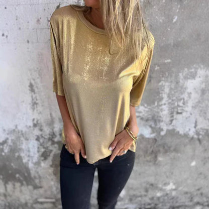 Women's Blouse – Relaxed Fit – Shiny Finish – Short Sleeve – Light and Breathable