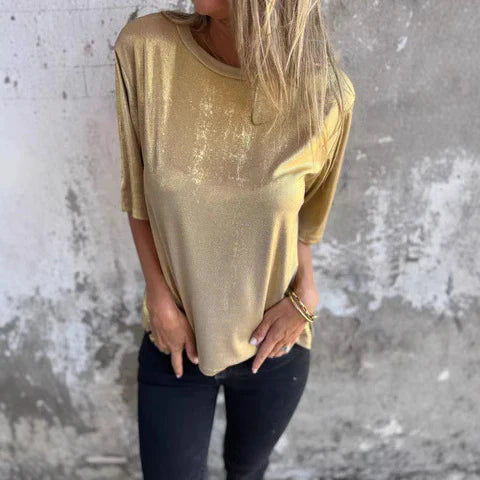 Women's Blouse – Relaxed Fit – Shiny Finish – Short Sleeve – Light and Breathable