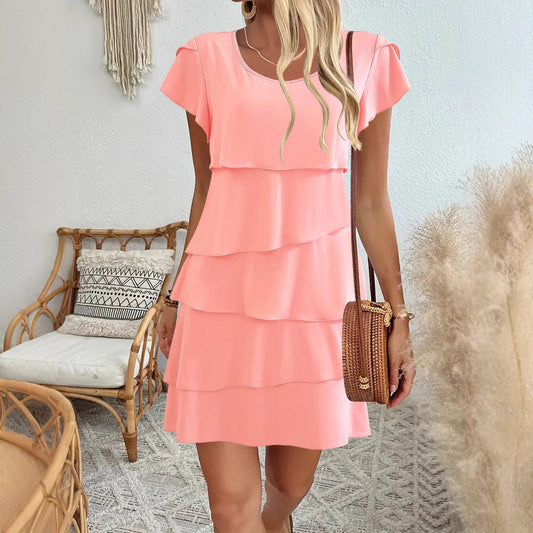 Women's Dress – Relaxed Fit – A-Line Cut – Layered Ruched Design – Breathable
