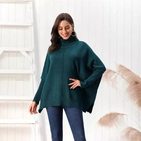 Women's Pullover Sweater – Oversized Fit – High Collar – Soft Knit – Ribbed Edges