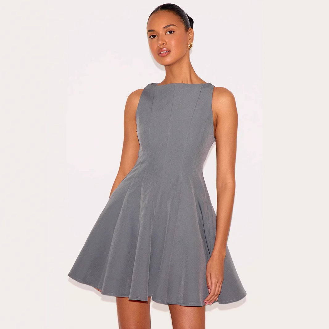 Women's Dress without Sleeves – Slim Fit A-line – Round Neck – Mini Length – Breathable Quality