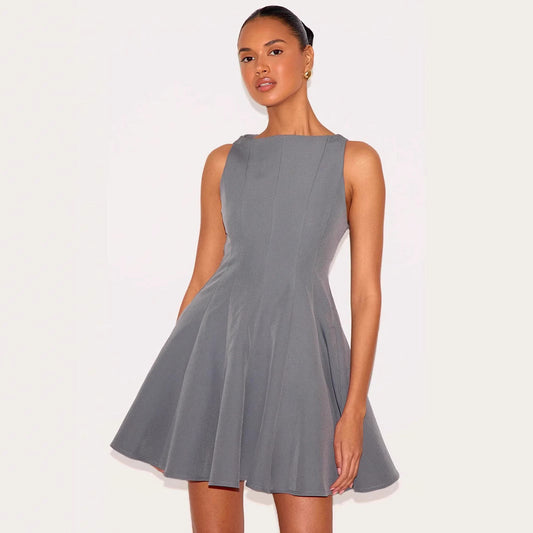 Women's Dress without Sleeves – Slim Fit A-line – Round Neck – Mini Length – Breathable Quality