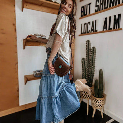 Dame Nederdel – A-Line Pasform – Denim – Knappelukning – Bohemisk Etage-Design