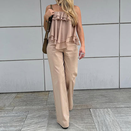 Women's Sleeveless Top – Loose Fit – Layered Ruffles – Light and Airy Quality