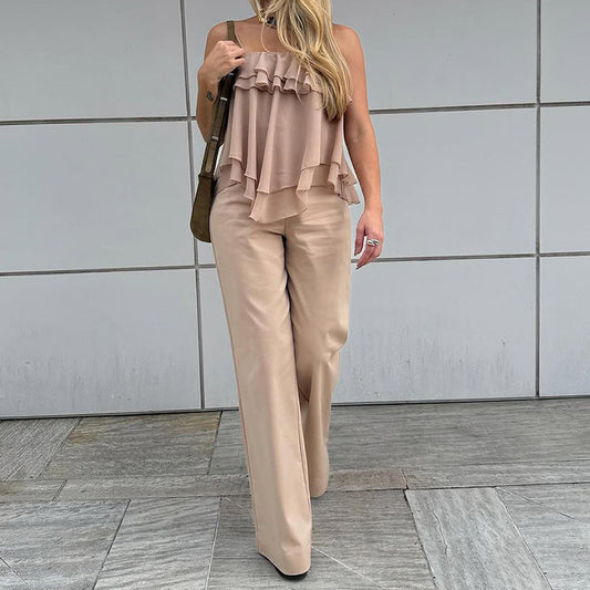 Women's Sleeveless Top – Loose Fit – Layered Ruffles – Light and Airy Quality