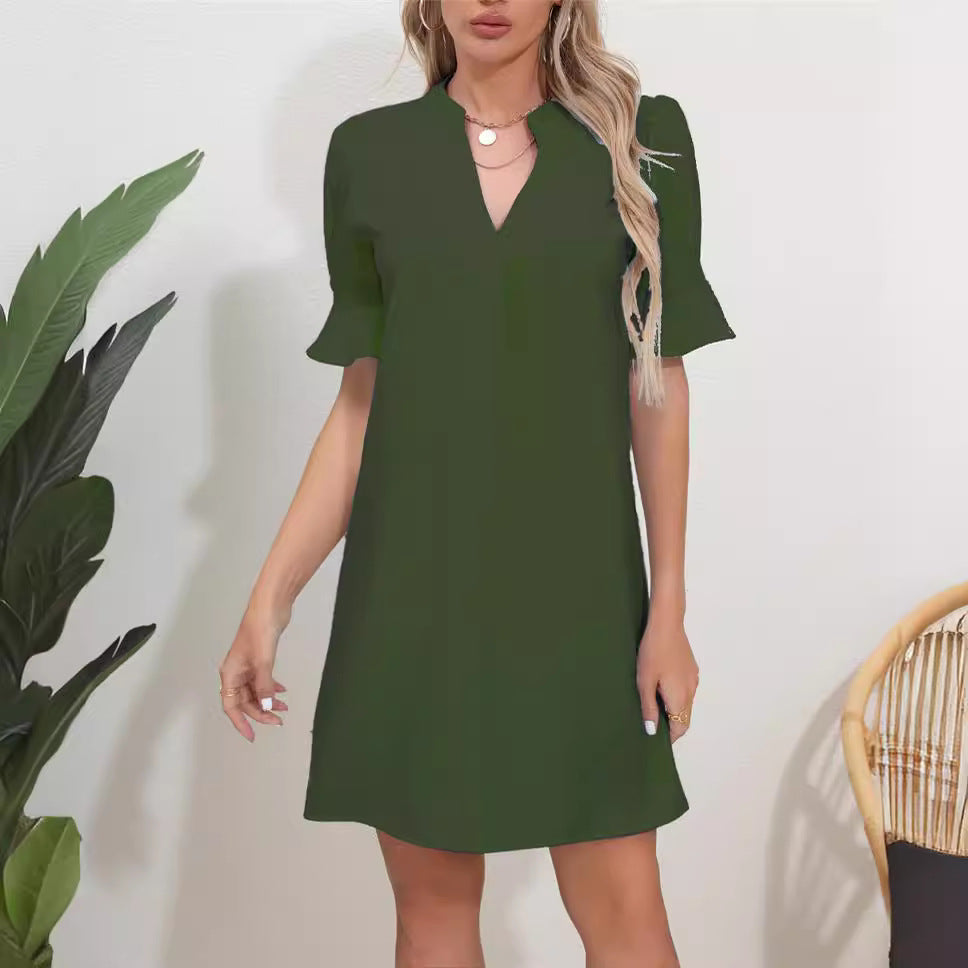 Dress for Women – A-line Fit – V-neck – Ruched Details – Breathable Fabric