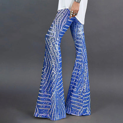 Women's Pants – High Waist – Sequin Pattern – Wide Leg – Elegant Full Length