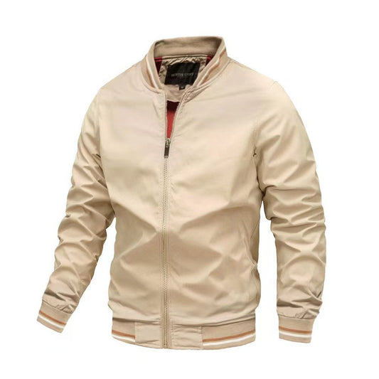 Men's Jacket – Slim Fit – Water-Repellent – Stand Collar – Zipper Closure – Ribbed Edges