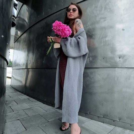 Women's Cardigan – Oversized Fit – Wool Knit – Long Sleeve – Open Front – Textured Design