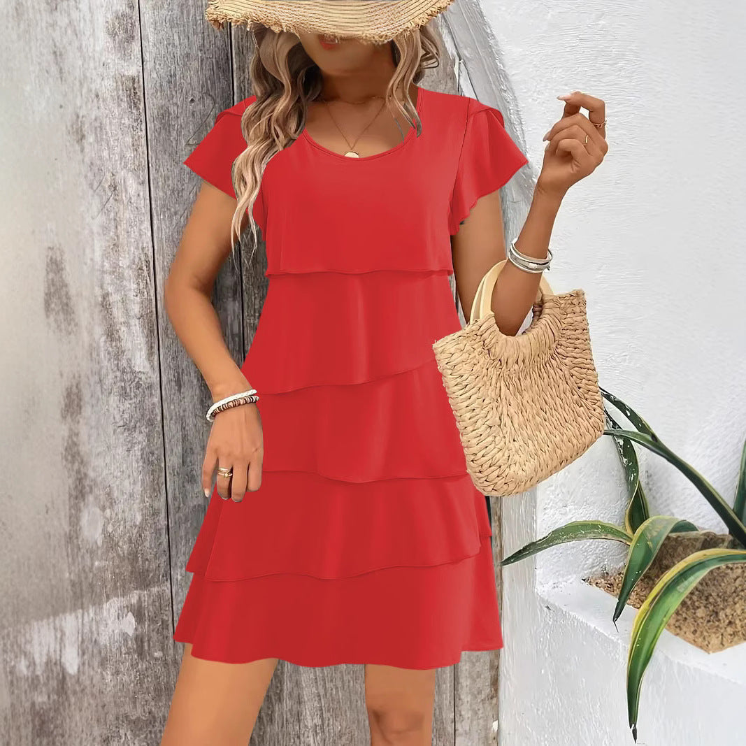 Women's Dress – Relaxed Fit – A-Line Cut – Layered Ruched Design – Breathable