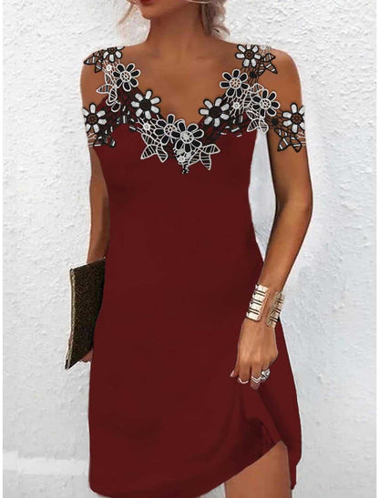 Dress for Women – Slim Fit Evening Dress – V-Neck – Embroidered Lace – Sleeveless