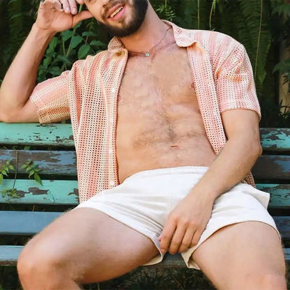 Men's Shirt in Mesh – Relaxed Fit – Short Sleeves – Light and Breathable – Button Closure