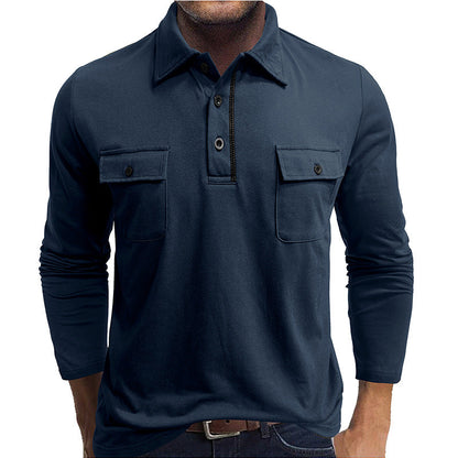 Men's Long Sleeve Polo Shirt – Regular Fit – Breathable – Two Chest Pockets