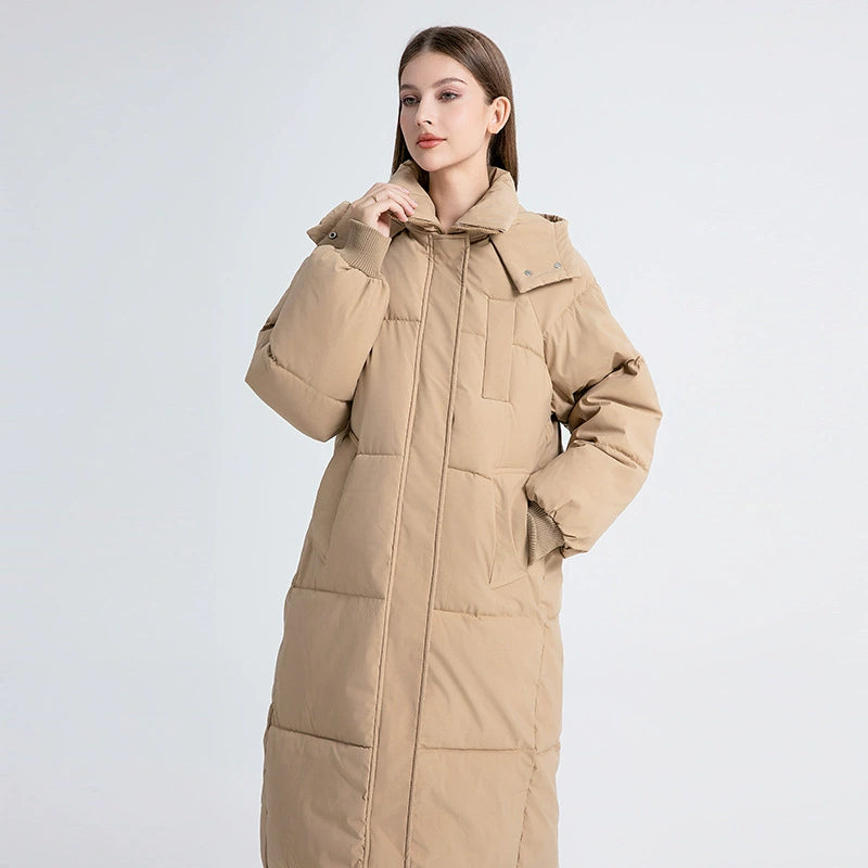 Women’s Puffer Coat - Quilted Insulated - Longline Oversized - High Collar Hood