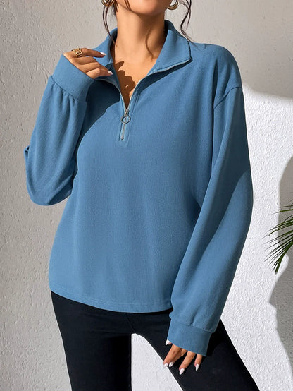 Women's Pullover Top – Relaxed Fit – Half Zipper – Soft Cotton Blend – Long Sleeves