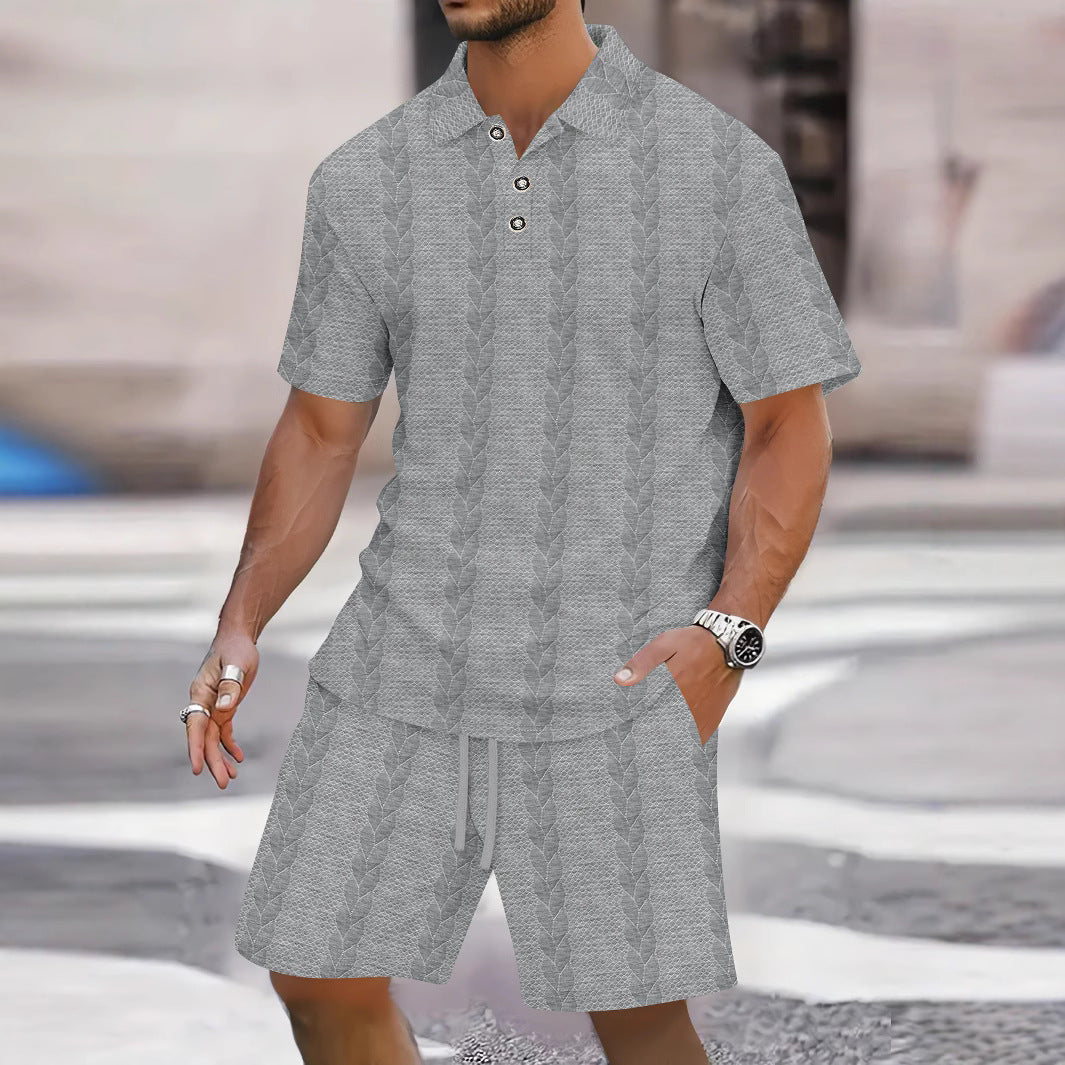 Men's Set with Shirt and Bermuda Shorts – Relaxed Fit – Light Knitted Fabric – Button Closure