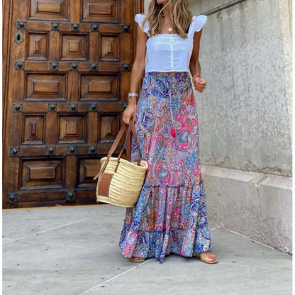 Women's Maxi Skirt – Bohemian Print – Layered Design – Flowy Breathable Fabric