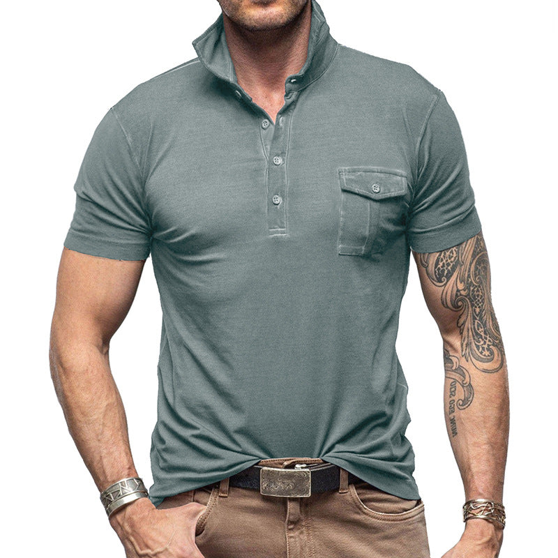 Men's Polo Shirt – Slim Fit – Breathable Cotton – Stand Collar – Chest Pocket with Button