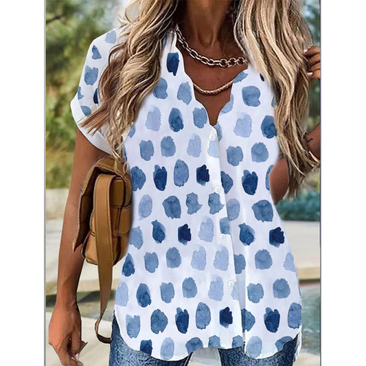 Women's Blouse – Relaxed Fit – Light and Breathable – Button Closure – Short Sleeve