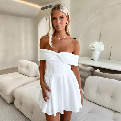 Dress for Women – Off-shoulder Mini Dress – A-line Fit – Soft Lightweight Fabric – Bow Detail