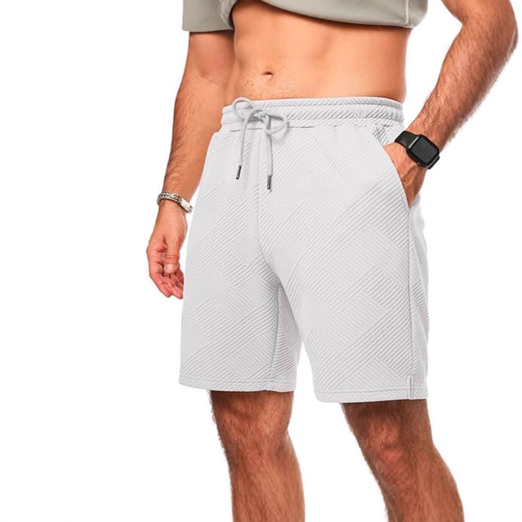 Men's Shorts – Loose Fit – Textured Zigzag Pattern – Drawstring Closure – Knee Length