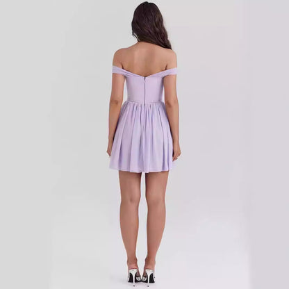 Dress for Women – Off-shoulder Mini Dress – A-line Fit – Bow Detail – Light and Breathable