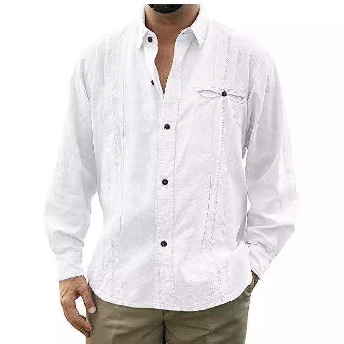 Men's Shirt – 100% Linen – Relaxed Fit – Long-Sleeved – Chest Pocket with Button