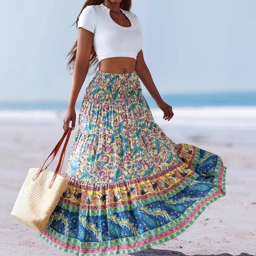 Women's Strapless Dress – Cotton Blend – Floral Print – Wide Silhouette – Midi Length