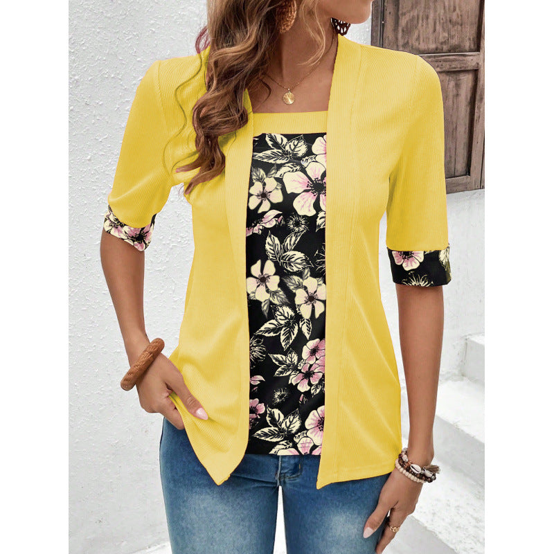 Women's Blouse – Layered Design – Relaxed Fit – Soft Knit – Half Sleeve