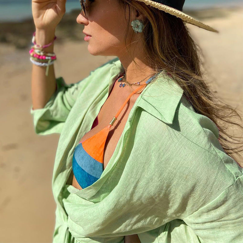 Dress for Women – Mini Wrap Dress – Long-Sleeved – Natural Fibers – V-Neck with Collar