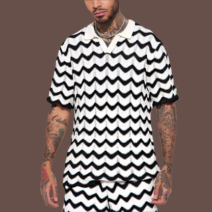 Men's Polo Shirt – Relaxed Fit – Soft Knit – Eye Pattern – Short Sleeves