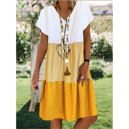 Women's Maxi Dress – Relaxed Fit – V-Neck – Short Sleeve – Breathable and Lightweight – Bohemian Style