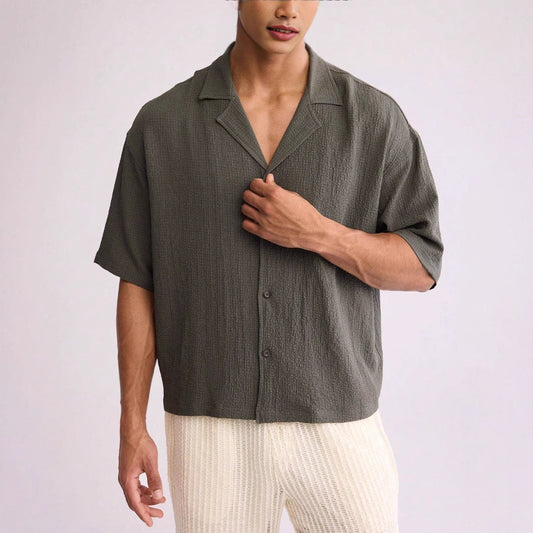 Men's Shirt with Short Sleeves – Relaxed Fit – Textured Weave – Breathable Design