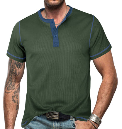 Men's Henley T-shirt – Slim Fit – Breathable Cotton – Button Closure – Short Sleeve
