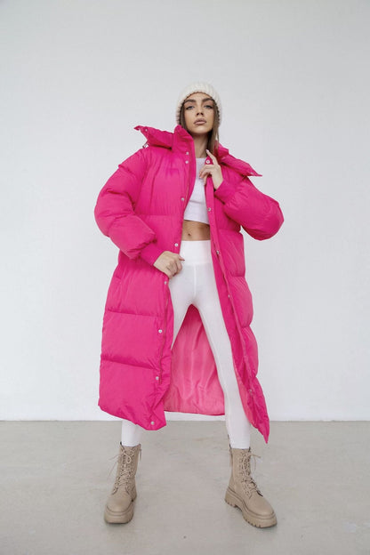 Women’s Puffer Coat - Quilted Insulated - Longline Oversized - High Collar Hood