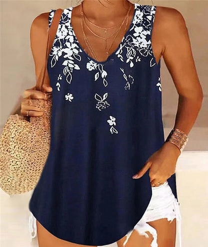 Women's Tank Top – Floral Pattern – V-Neck – Relaxed Fit – Sleeveless Lightweight Quality
