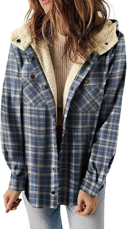 Women's Jacket – Wool Texture – Relaxed Fit – Button Closure – Hood – Checkered Pattern