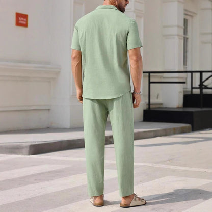 Men's Set – Relaxed Fit – Short-Sleeved Shirt & Straight Pants – Breathable Design