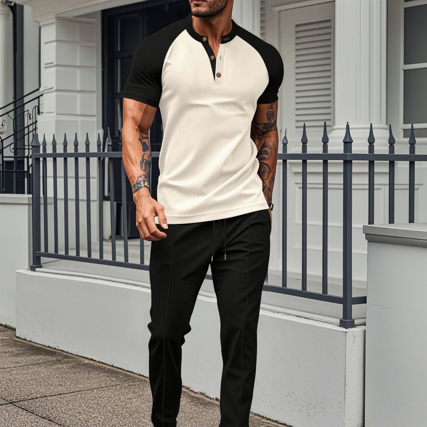 Men's Shirt with Short Sleeves – Slim Fit – Breathable Lightweight Fabric – Raglan Sleeves