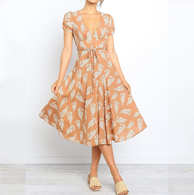 Dress for Women – Midi Wrap – V-Neck – Short Sleeve – Light and Breathable Fit