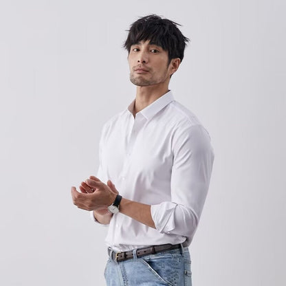 Men's Shirt – Slim Fit – Soft Faux Silk – Long Sleeves – Business Look