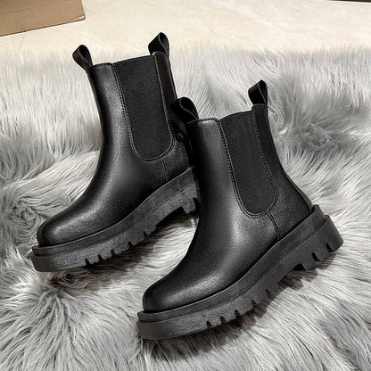 Women's Ankle Boots - Chunky Platform Sole - Slip-On Chelsea Design - Elastic Side Panels