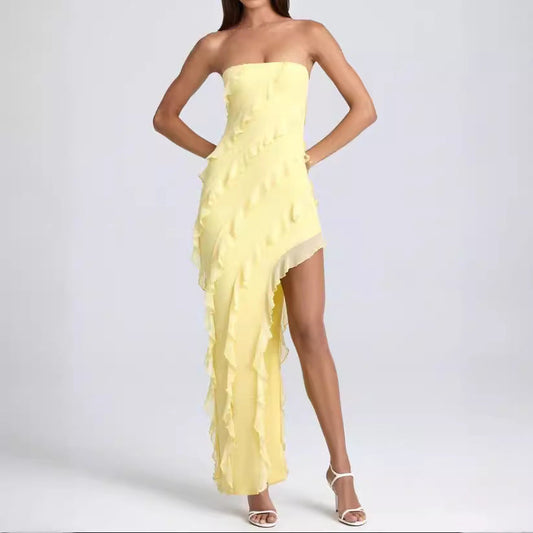 Dress for Women – Strapless Evening Dress – Slim Fit – Ruched Details – Asymmetric Hem