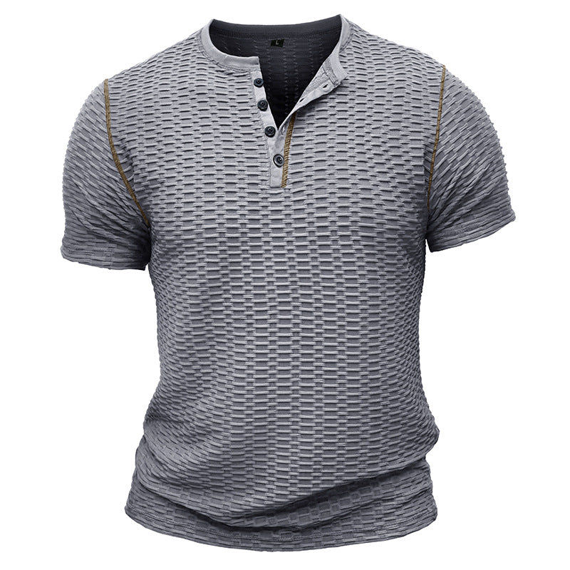 Men's Henley T-shirt – Slim Fit – Textured Design – Short Sleeves Casual Look