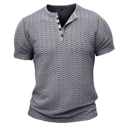 Men's Henley T-shirt – Slim Fit – Textured Design – Short Sleeves Casual Look