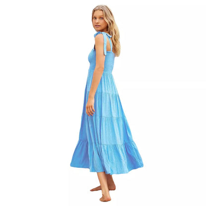 Women's Midi Dress – Smocked Bodice – Adjustable Straps – Lightly Layered Skirt