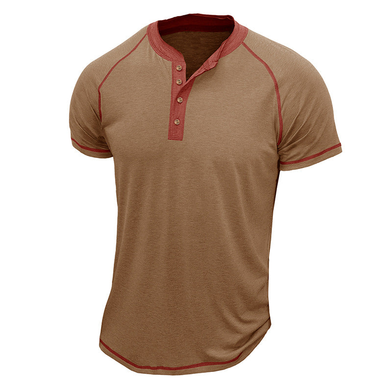 Men's Henley T-shirt – Regular Fit – Short Sleeve – Breathable – Contrast Details