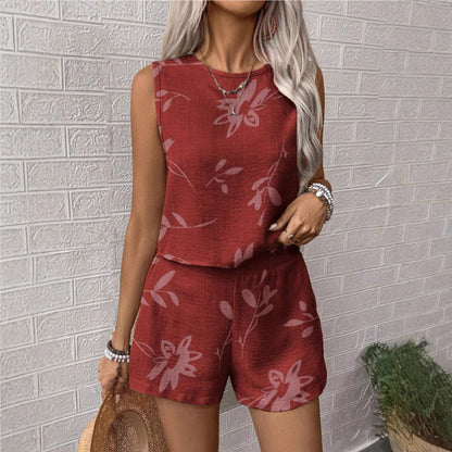Women's Two-Piece Set – Relaxed Fit – Sleeveless Top and Shorts – Lightweight and Breathable