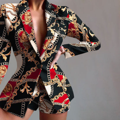 Women's 2-Piece Set – Tailored Fit – Leopard Print – Pointed Lapels – Statement Look