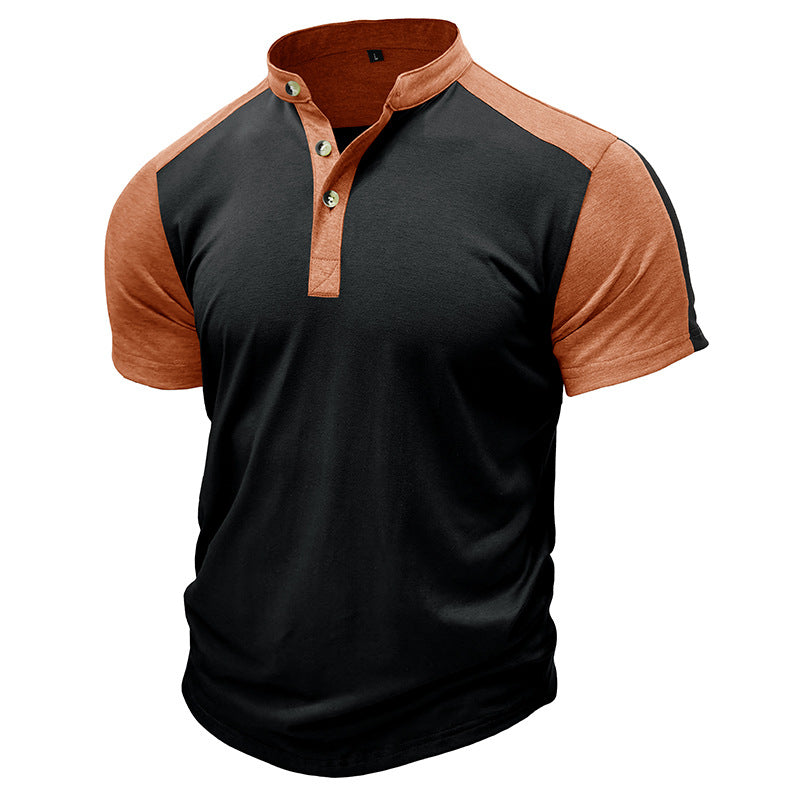 Men's Shirt with Short Sleeves – Slim Fit – Breathable Cotton – Collarless Design